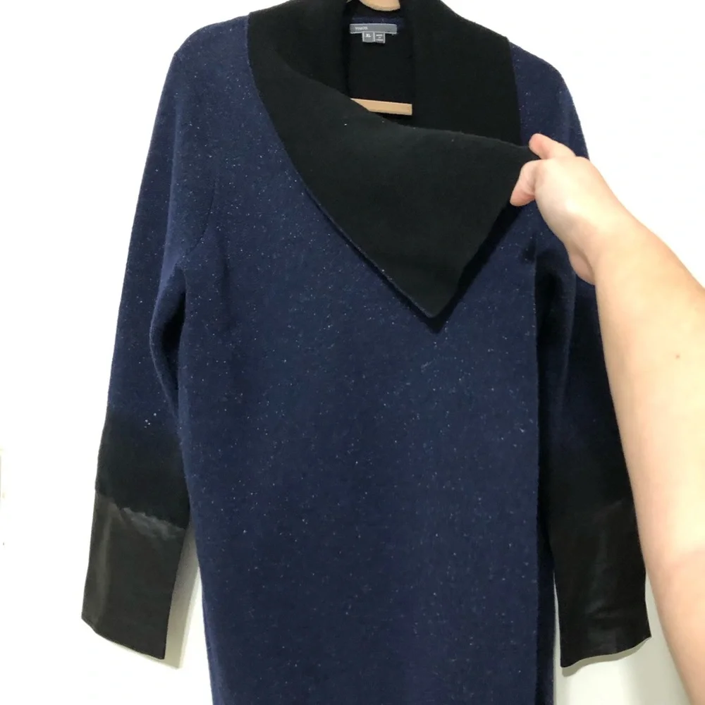 Vince Leather Cuff Wool Cashmere Sweater Jacket - Picture 3 of 9